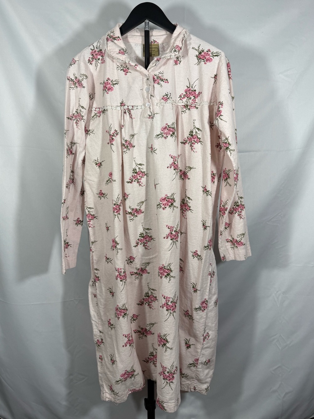 Vintage Gold Coast Floral Nightgown XL Pink Rose Cottagecore Cotton